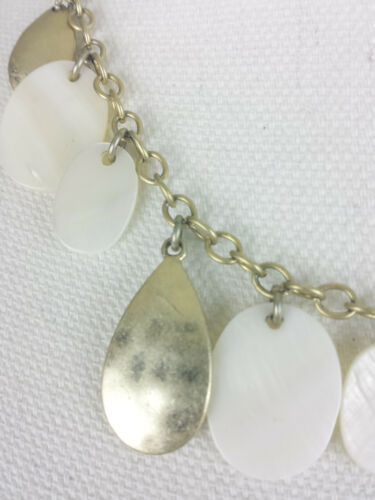 Chaps Necklace Bib Chain Mother of Pearl Gold Tone Signed Toggle Dangle Spoon - Picture 2 of 12