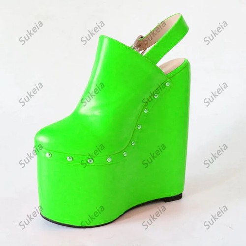 Women Platform Slingback Pumps Wedges High Heels Round Toe Black Party Shoes - Bild 8 von 17