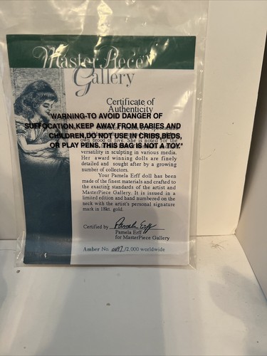 Master Piece Gallery Limited Edt Doll By Pamela Erff " AMBER " 27” Porcelain - Picture 19 of 22