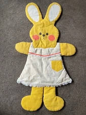 Vtg Bunny Rabbit 39" Fabric plush wall art Judi's Heirloom 70s girl baby nursery
