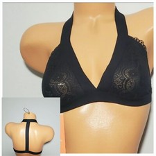 Womens Black Bralette Lace Pullover Size Small Wireless Strappy Racerback Strap
