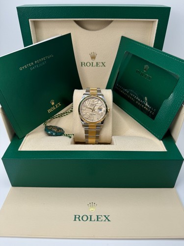 Rolex Datejust 36 NEW 2023 Champagne Motif Palm Dial 126233 Yellow Gold Oyster - Picture 2 of 6