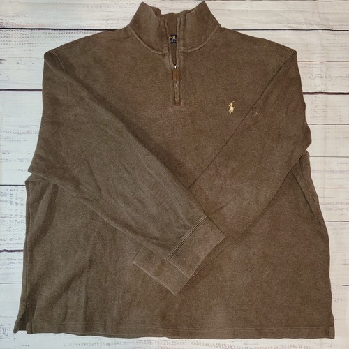Polo Ralph Lauren Sweater Mens XXL Brown LS 1/4 Zip Pullover Tan Pony FLAW - Picture 17 of 24