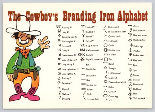 Cowboy Branding Eisen Alphabet, Comic Humor, Vintage Postkarte