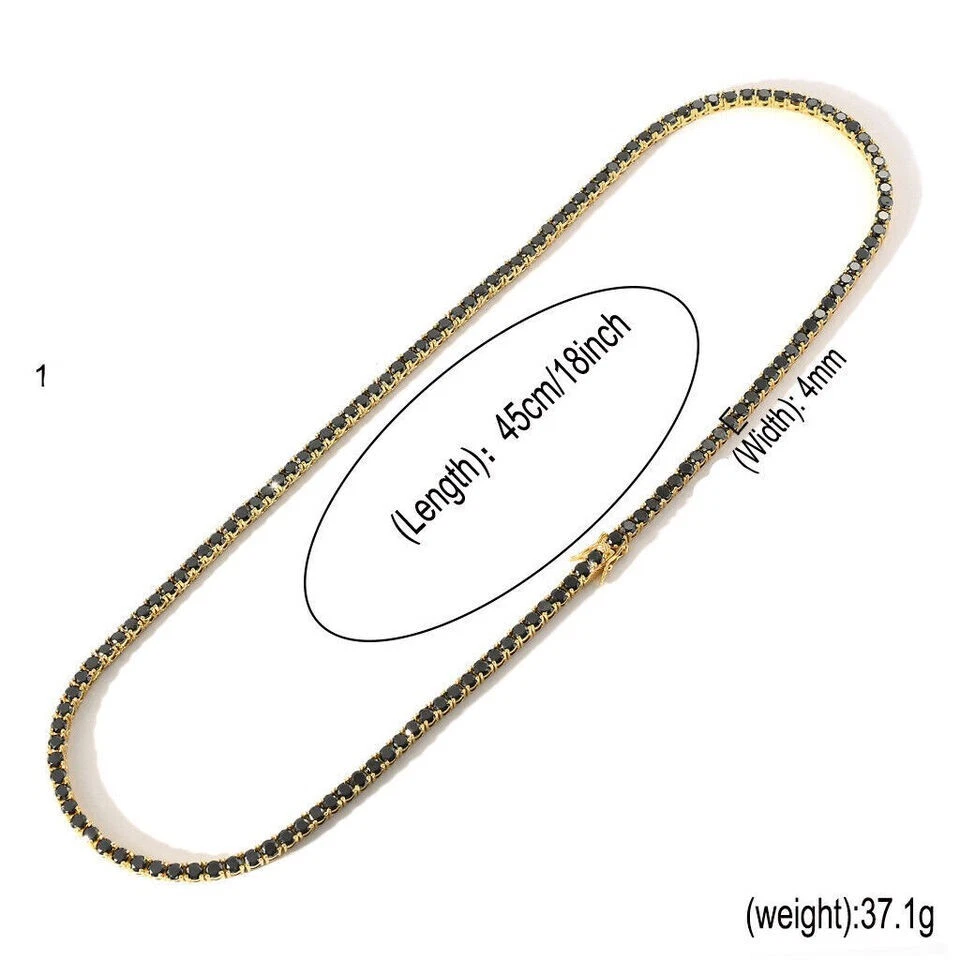 Delicado Collar 4mm x 18'' 12CT Diamante Negro Simulado Chapado en Oro Amarillo 14K Foto 2 de 4