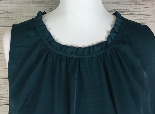 Old Navy Top Blouse Woman Plus Size 4X Green Satin Sleeveless Ruffle Neck - Picture 4 of 11