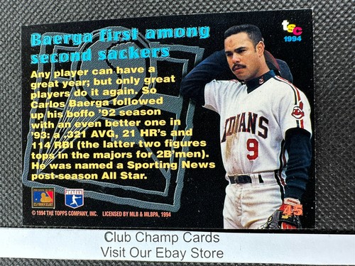 1994 #45 Carlos Baerga Topps Stadium Club Baseball Members Only Indians - Picture 2 of 2