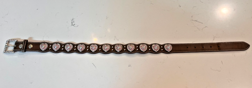 Nocona Belt Co. Girls 25-29" Brown Show Belt Heart Conchos & Pink Rhinestones - Picture 2 of 5