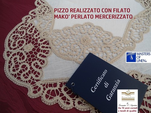 Completo centri fatti a mano , lino pizzo cantù e tombolo 6 pezzi ovali beige - Picture 10 of 16