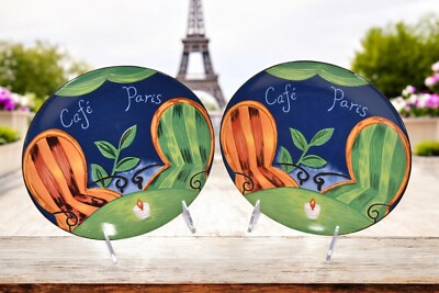 VTG 1994 Sango Cafe Paris 4914 Set of 2 Salad Dessert Plates 8.25'' x  7.6'' Oval