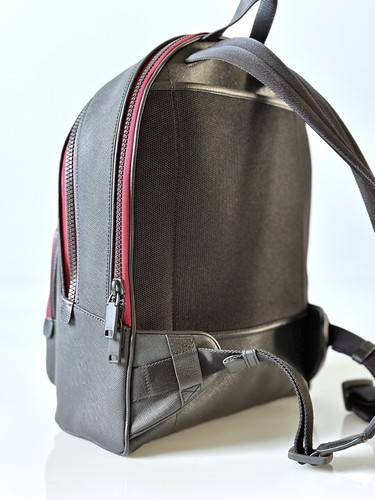 Bally Rare Sarkis Stripe & Graphic Logo Black Canvas Backpack Bag - Picture 9 of 23