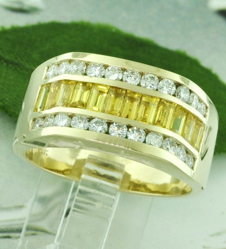 3.75ct 14k Solid Yellow Gold Men's Natural Diamond Yellow Sapphire Ring Baguette - Picture 5 of 6