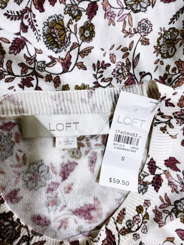 Ann Taylor Loft Womens Sweater Size S White Floral Long Sleeve Pullover Top - Picture 5 of 7