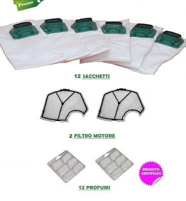 VK 150 VORWERK 12 SACCHETTI 12 PROFUMINI 2 FILTRI MOTORE FOLLETTO VK 140