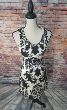 Tory Burch Sleeveless White Black Damask COTTON SILK Sheath Work Dress Sz 2 EUC