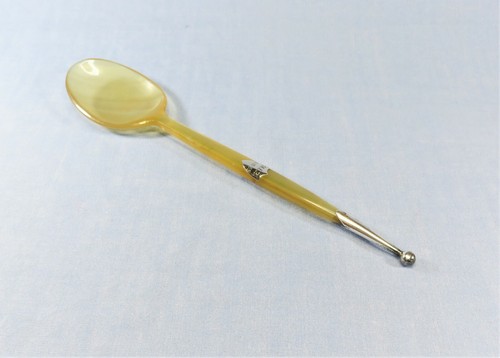 Vintage Hornlöffel mit silberner Endkappe und Monogrammschild - Bild 2 von 12