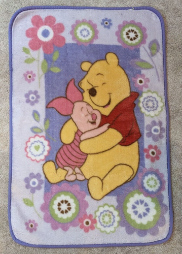 Disney Purple Floral Winnie The Pooh & Piglet Hugging Plush Throw Blanket 28X42