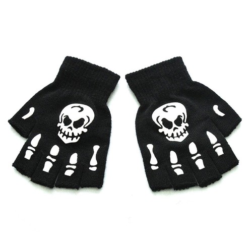 Luminous Halloween Easter Fingerless Ghost Claw Gloves HalfFinger Skull Skeleton - Picture 10 of 14