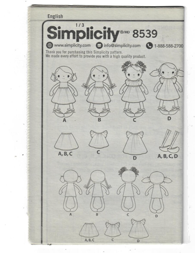Simplicity 8539 Sewing Pattern Bit of Whimsy 15" Stuffed Dolls & Clothes One Sz - Picture 3 of 4
