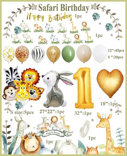 1St Birthday Decorations for Boys Girls, Wild One Birthday Decorations Jungle Sa - Picture 2 of 11