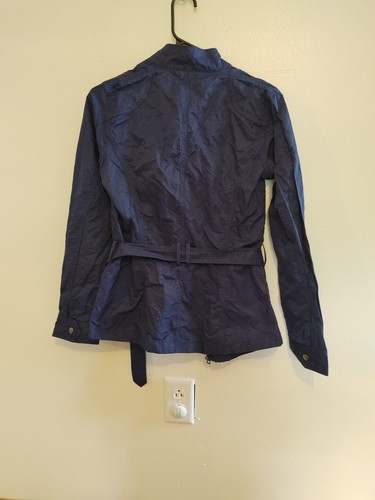 Lightweight Belted Navy Blue Zip Button Up Jacket G.I.L.I. Women Size 2 - Picture 3 of 4