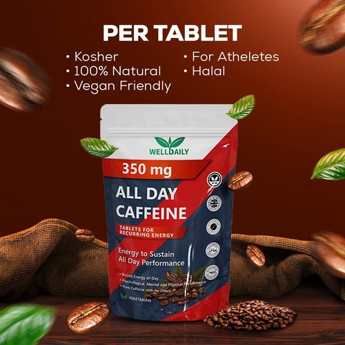 Caffeine Tablets 350mg 360 Tablets Pre Workout Focus & Performance Boost Energy - Picture 4 of 10
