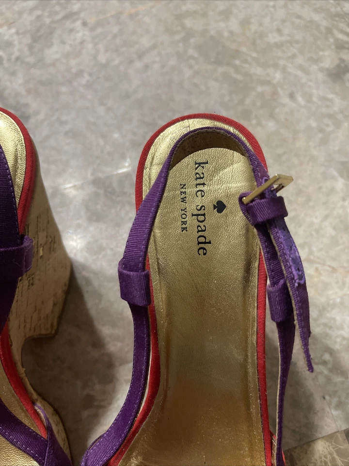 Sandalias de cuña Kate Spade Penny corcho rojo púrpura talla 10 Foto 2 de 4