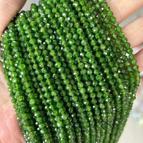Mini pequeñas cuentas de piedra de diopsido verde micro facetadas redondas naturales genuinas de 2/3/4 mm - Imagen 6 de 10