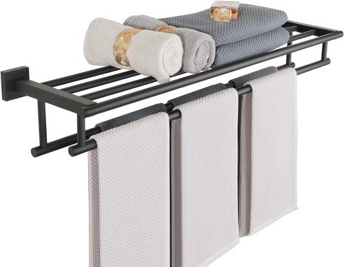Towel Rack,Large Towel Holder Towel Shelf with Double Towel Bars for Bathroom... - Picture 2 of 8