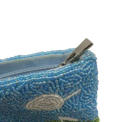 Vintage Ermo Beaded Golf Golfing Change Purse Pouch Blue Green - Picture 5 of 10
