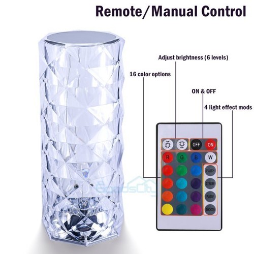 LED Crystal Desk Lamp Diamond Rose Night Light Touch Atmosphere Bedside Bar USA - Picture 7 of 15