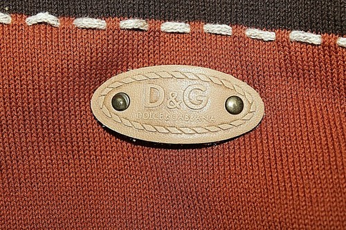 Dolce & Gabbana Sz 52 Brown Blue Leather Logo Pullover Vintage Mens Sweater - Picture 5 of 7