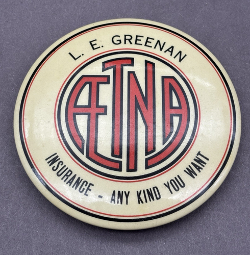 Vintage Aetna Insurance “Any Kind You Want” Pocket Mirror L.E. Greenan 3 1/2" - Picture 1 of 2