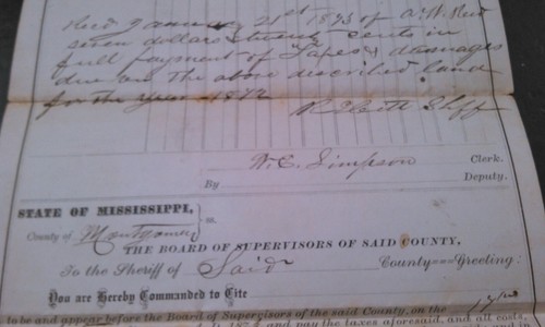 DELINQUENT TAX NOTICE FROM MONTGOMERY CO. MISS.; FOR YEAR 1872 - Picture 6 of 7