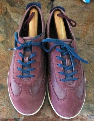 Ecco Nubuck/Leather Retro Burgundy Merlot Sneakers Blue Accents~EU 39/ US 8~EUC - Picture 3 of 12