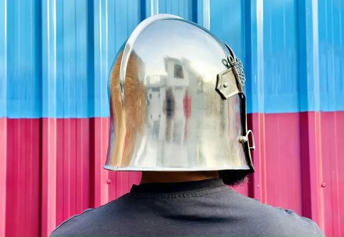 Casco de Barbú Medieval | Casco de Caballero de Acero Hecho a Mano | Casco de Halloween LARP - Imagen 7 de 7