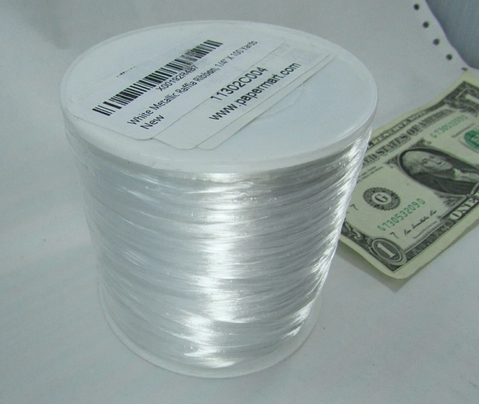 100 Yard Spools White Metallic Raffia Ribbon Bows Party Decoration Gift Wrapping - Image 2 of 4
