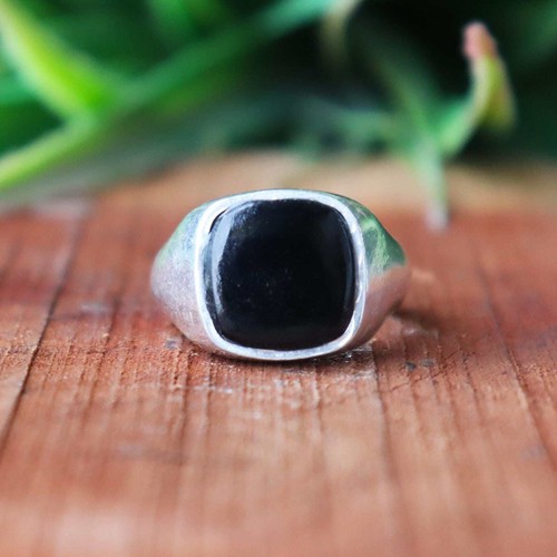 Black Onyx Ring, 925 Silver Ring, Men's Signet Ring, Minimalist Ring, Unisex Jew - Picture 5 of 10