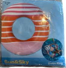 Sun & Sky 35" Inflatable Swim Ring Floating Tube Swimming Pool Device Orange