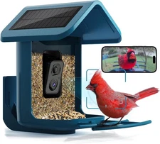Bird Feeder with Camera Solar Powered : Smart 2K Live Blue