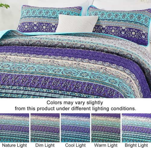 ROPA DE CAMA WONGS Edredón Boho Tamaño Doble, 2 Piezas Púrpura Azul Doble,  - Imagen 4 de 7