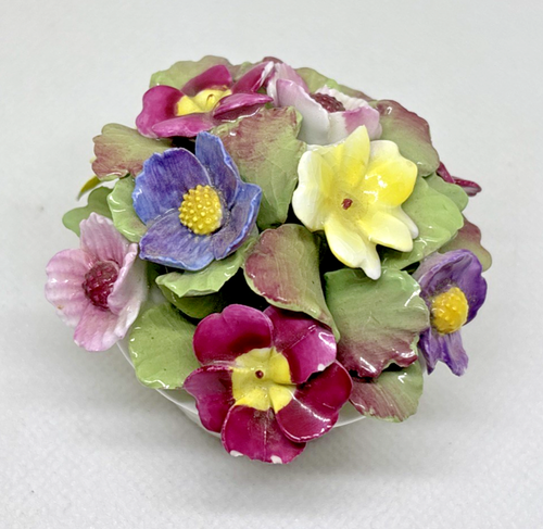 AYNSLEY Fine Bone China Flower Bouquet in White Flower Pot Hand Painted England - Picture 2 of 5