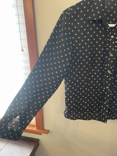 Talbots Silk Blouse Size 6 Black and White Polka Dot Long Sleeve Collared Career - Picture 2 of 7