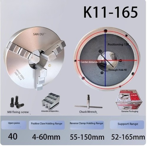 Lathe Chuck K11-250 Three Jaw Self-Centering Chuck 250mm for Industrial - Picture 12 of 14