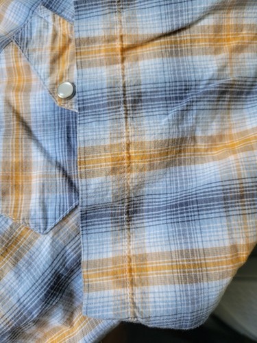 Wrangler Boys Sz L 12/14 Blue/Orange/White Plaid SS Western Button Up Shirt - Picture 6 of 21