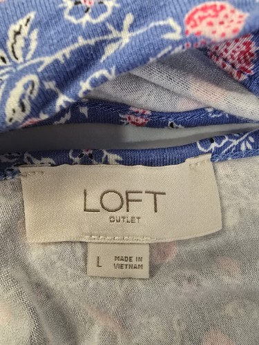 LOFT Shift Dress Blue Floral Raspberry Sleeveless Halter Knee Length Cottagecore - Picture 3 of 19