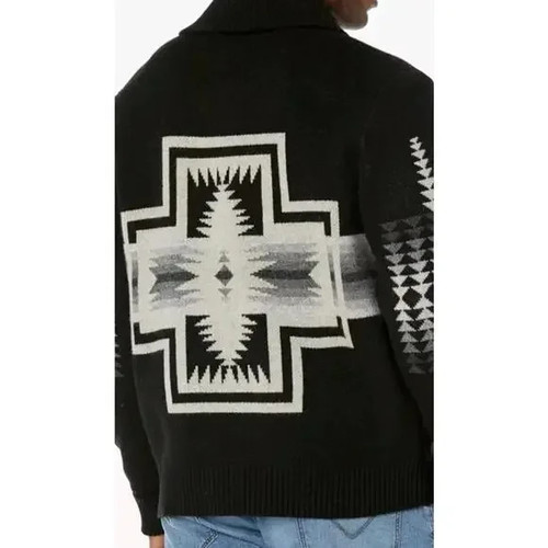 NEW Pendleton Wool Cardigan Sweater HARDING Black & White cross design XXL NWT - Picture 4 of 9