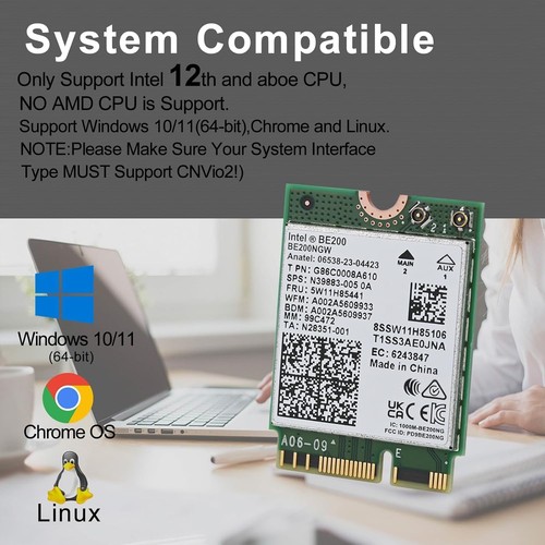WiFi 7 BE200NGW, 8774Mbps Bluetooth 5.4 Tri-Band Mu-MiMO 802.11be NGFF M.2 WL... - Bild 9 von 10