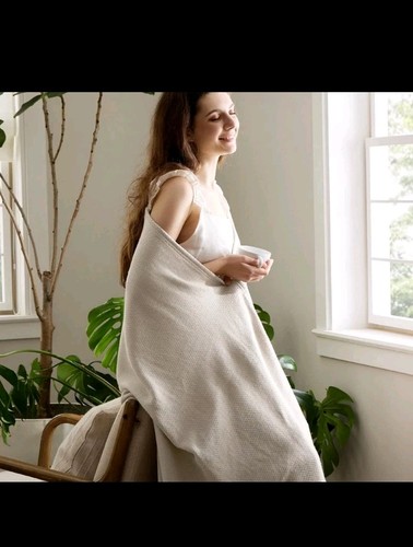 Bedsure 100% Cotton Herringbone Twin XL Throw Blanket 66x90" Linen Beige NWT - Picture 2 of 12