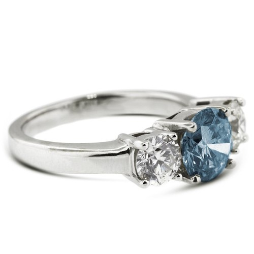 1.03ct Blue SI2 Round Natural Certified Diamonds 18k Classic Engagement Ring - Picture 2 of 11